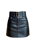Solid Button Above Knee Mini  Vintage Leather Skirt