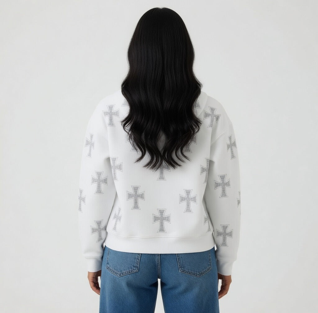 Rhinestone Cross Zip Up Pull Over Hoodie