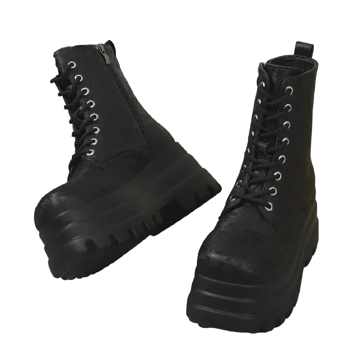 Printed Chunky Thick Bottom Fashion Lace Up Ankle Platform Boots