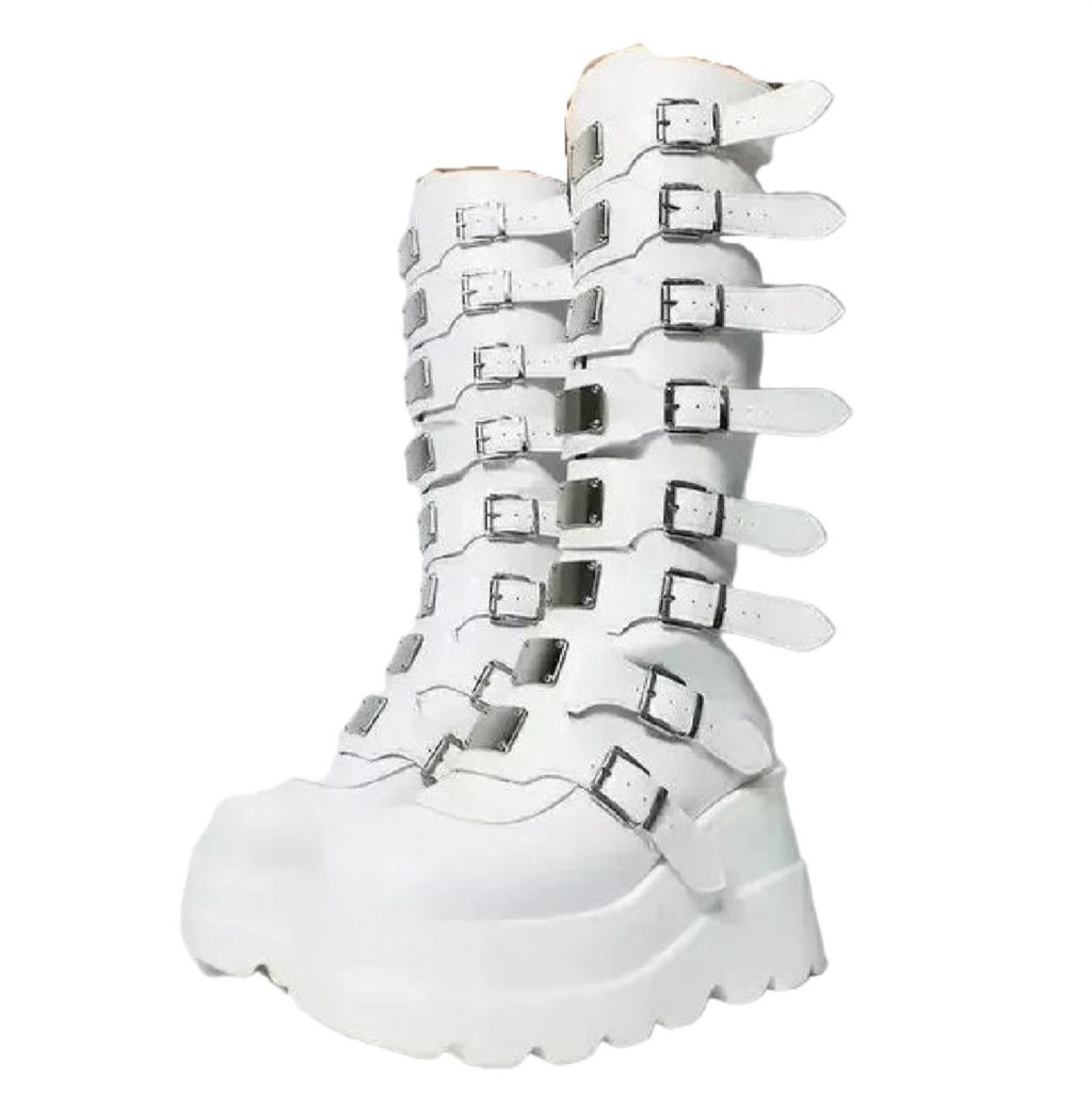 White Gothic Knee High Boots for Women Shoes Platform Boots Botas Para Mujer