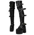 Goth Women Block High Platform Buckle Boots