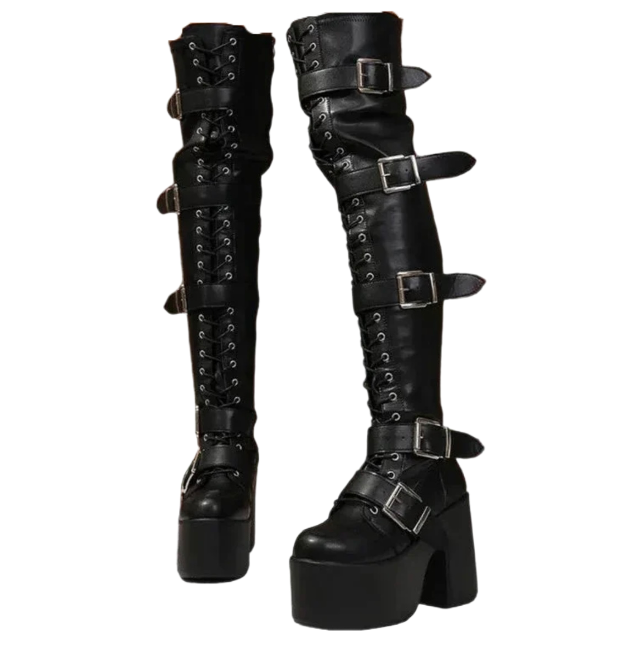 Goth Women Block High Platform Buckle Boots