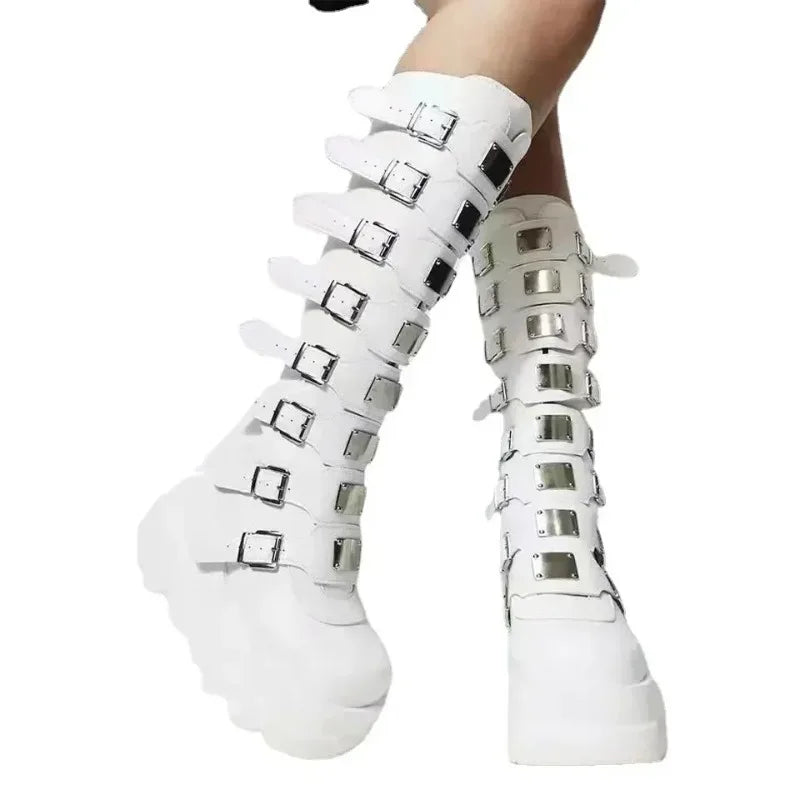 White Gothic Knee High Boots for Women Shoes Platform Boots Botas Para Mujer