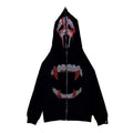 Rhinestone Zip Up GhostFace x Teeth Hoodie