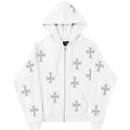 Rhinestone Cross Zip Up Pull Over Hoodie