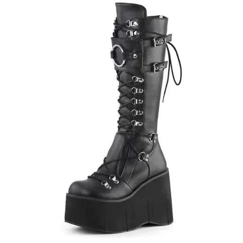 Long Wedge Boots for Women Gothic Shoes Over-the-knee Platforms